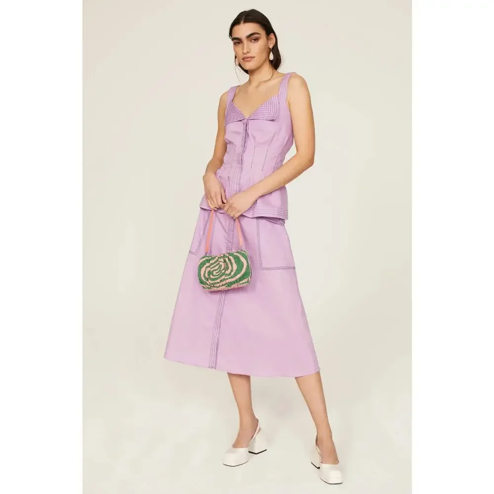 Hofmann Copenhagen Elina Skirt Organic Cotton A-Line Midi Purple Size Small - Picture 2 of 16